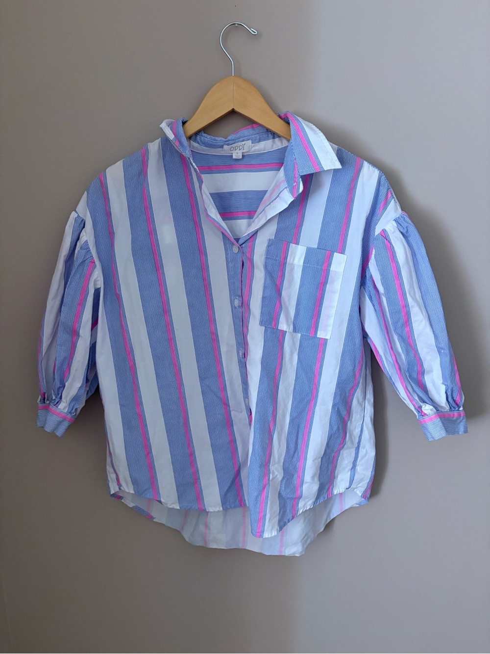 Women’s Boutique Striped Button-Up Shirt in Blue, White & Pink Sz Sm